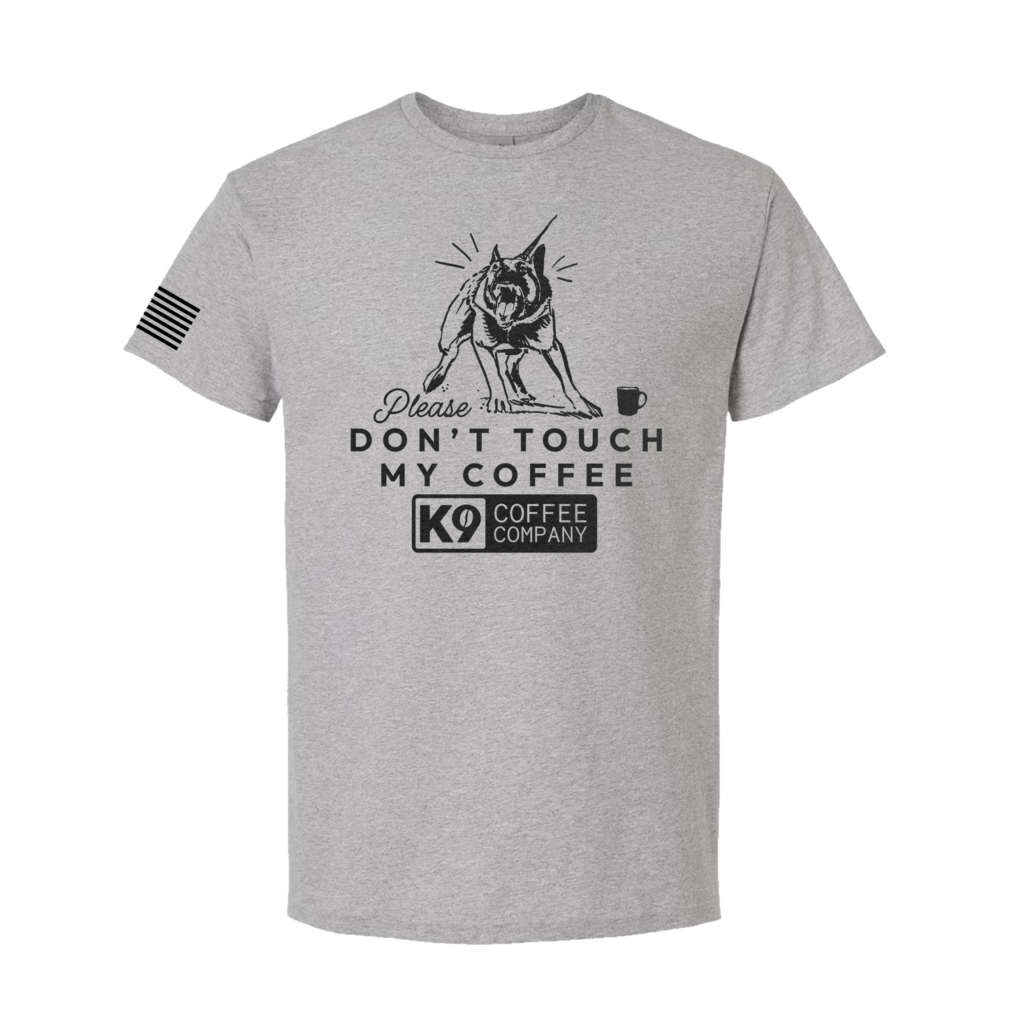 please dont touch my coffee gray heather t shirt, with german shepherd 