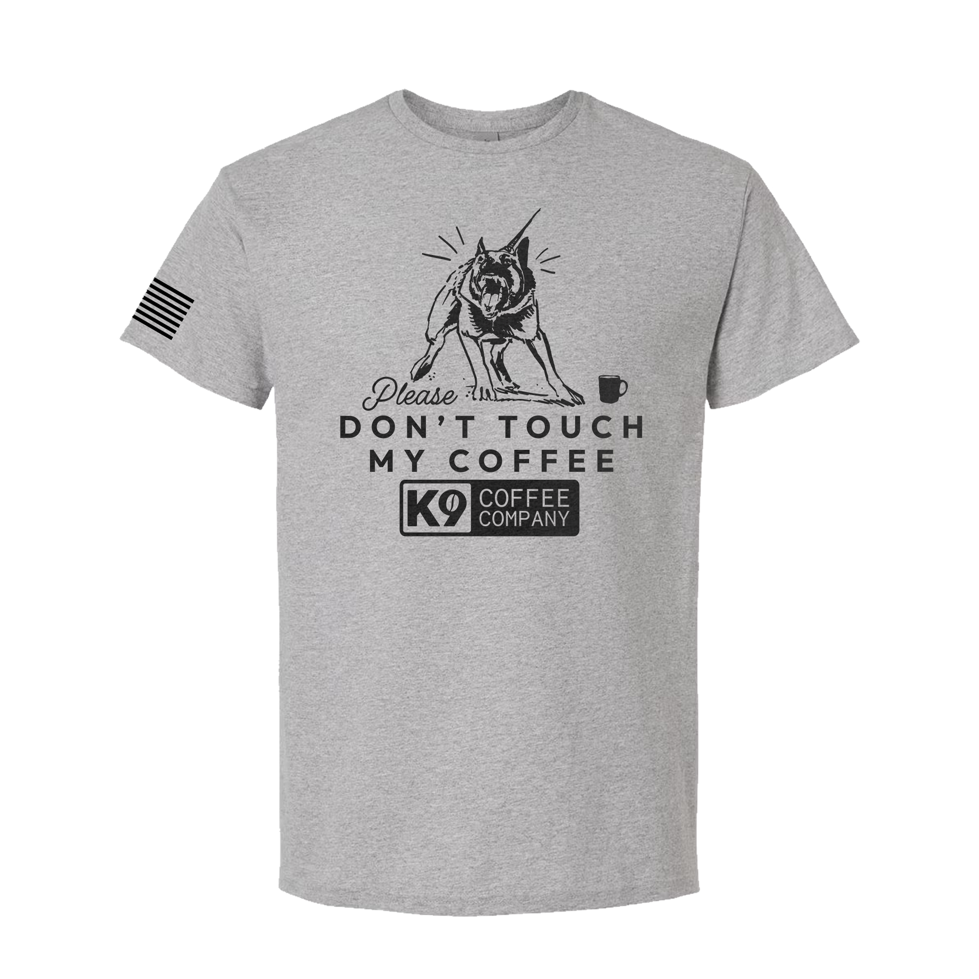 please dont touch my coffee gray heather t shirt, with german shepherd 